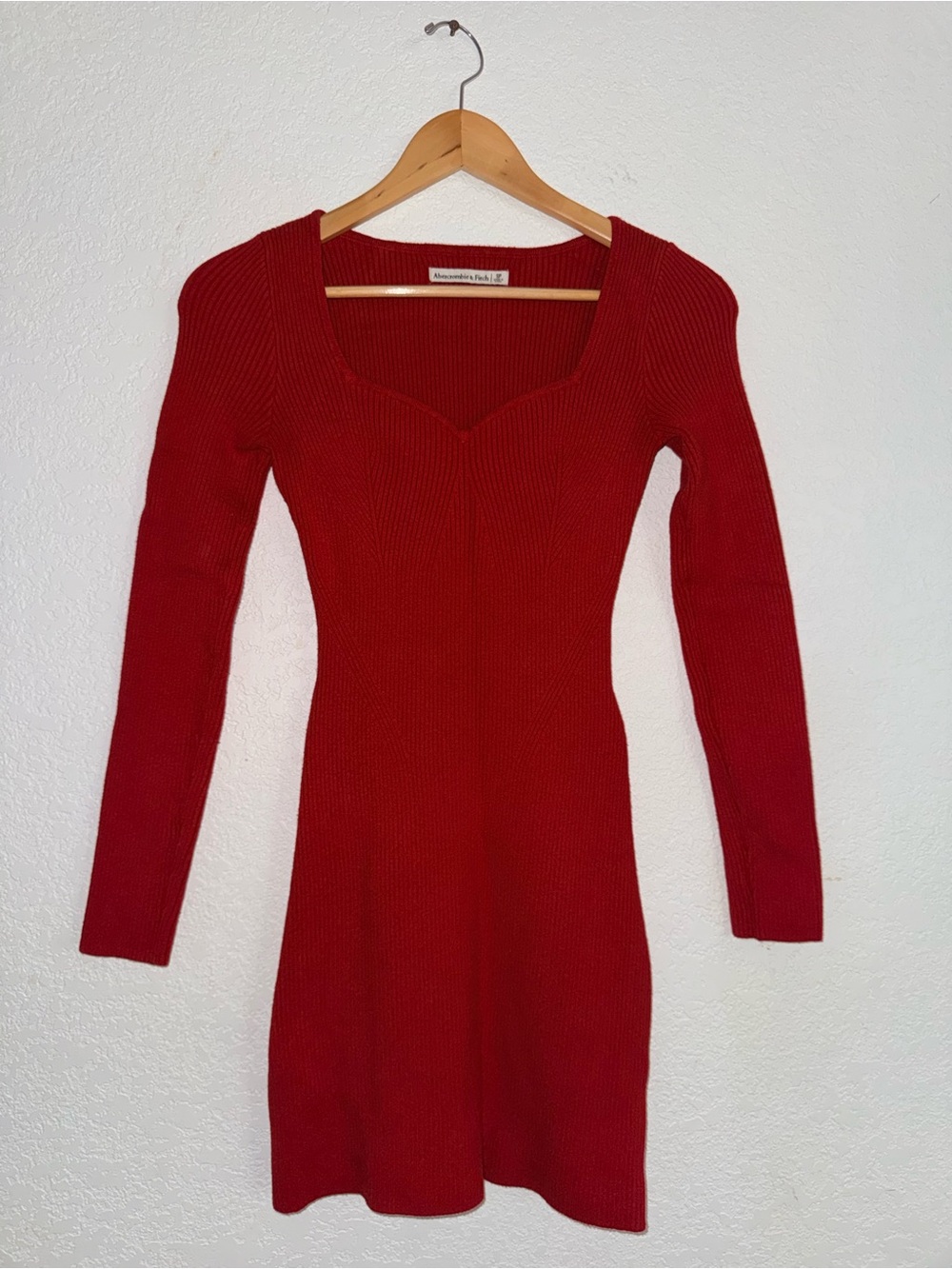 Abercrombie & Fitch Red Ribbed Long-Sleeve Sweater Dress